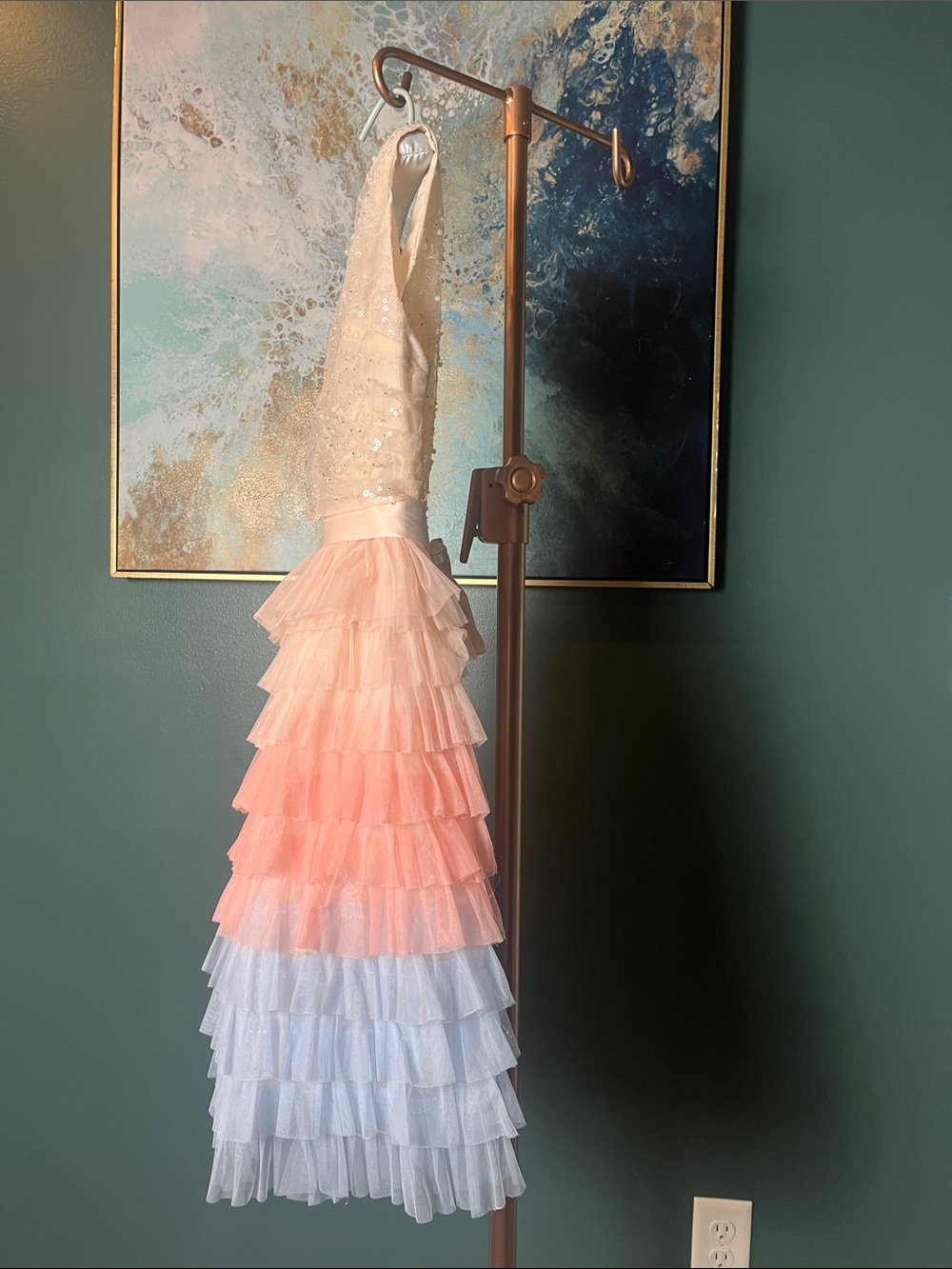Badgley Mischka Girls Ombre Pink Tiered Tulle Party Dress with Sequin Bodice - Picture 4 of 8